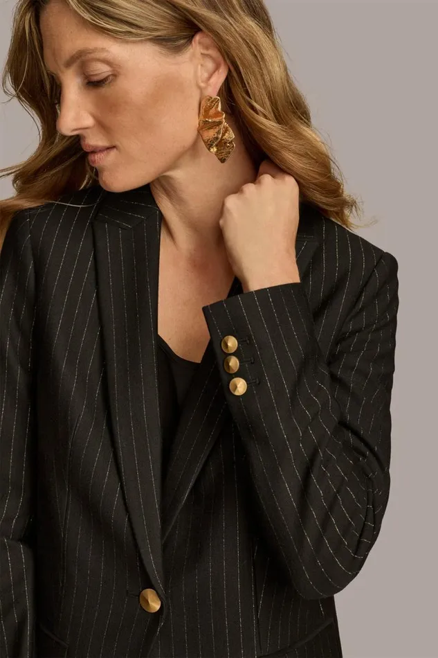 Women NOVELTY PINSTRIPE ONE BUTTON JACKET Black Donna Karan New York Jackets And Blazers