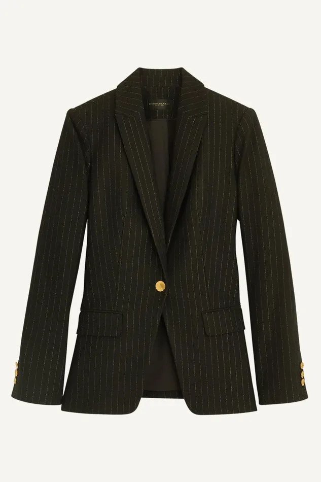 Women NOVELTY PINSTRIPE ONE BUTTON JACKET Black Donna Karan New York Jackets And Blazers