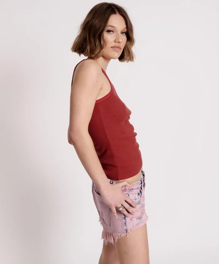 Women ONE TEASPOON RIB SINGLET RED One Teaspoon Tees and Tanks Women ONE TEASPOON RIB SINGLET RED One Teaspoon Tees and Tanks
