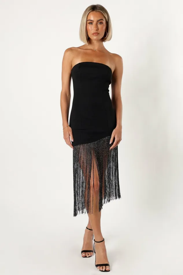 Women Padam Strapless Midi Dress Black Dresses Petal and Pup
