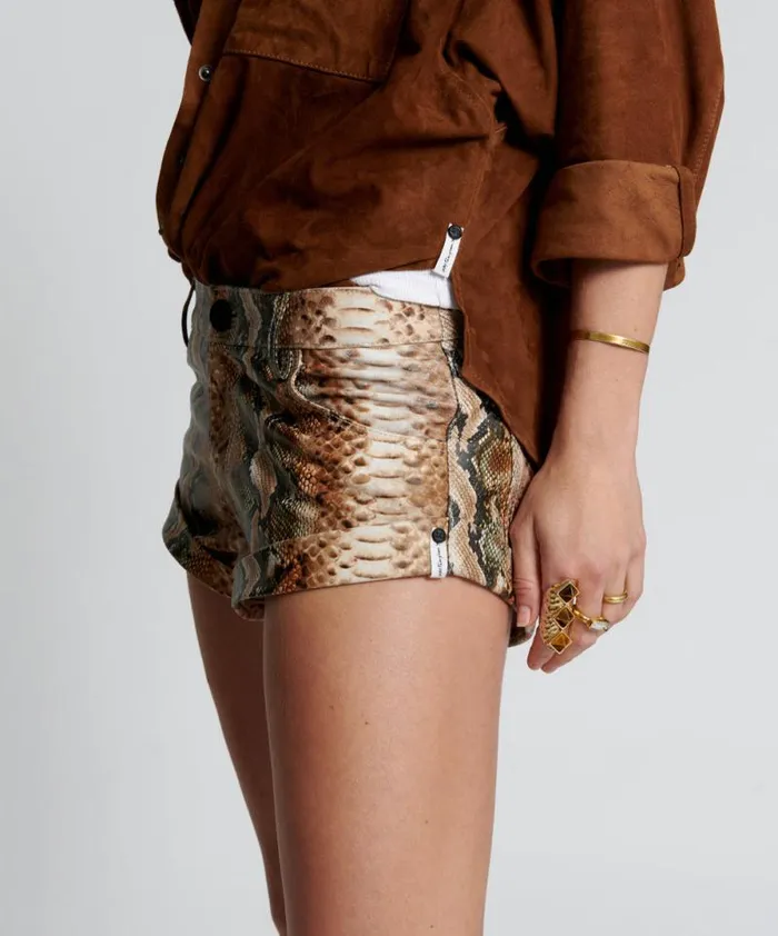 Women PALE SNAKE LEATHER BANDITS SHORTS One Teaspoon Bottoms