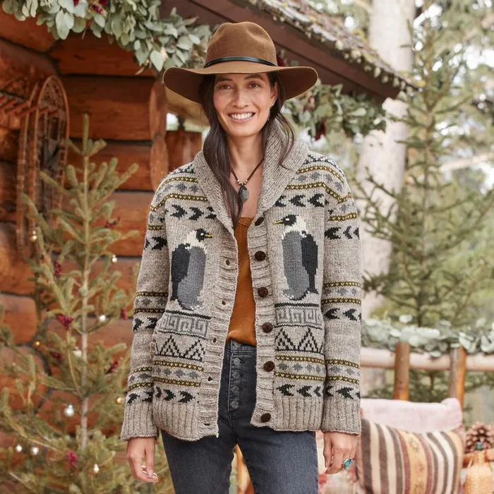 Women Penguins Aplenty Cardigan Light Natural Sundance Catalog Sweaters Women Penguins Aplenty Cardigan Light Natural Sundance Catalog Sweaters