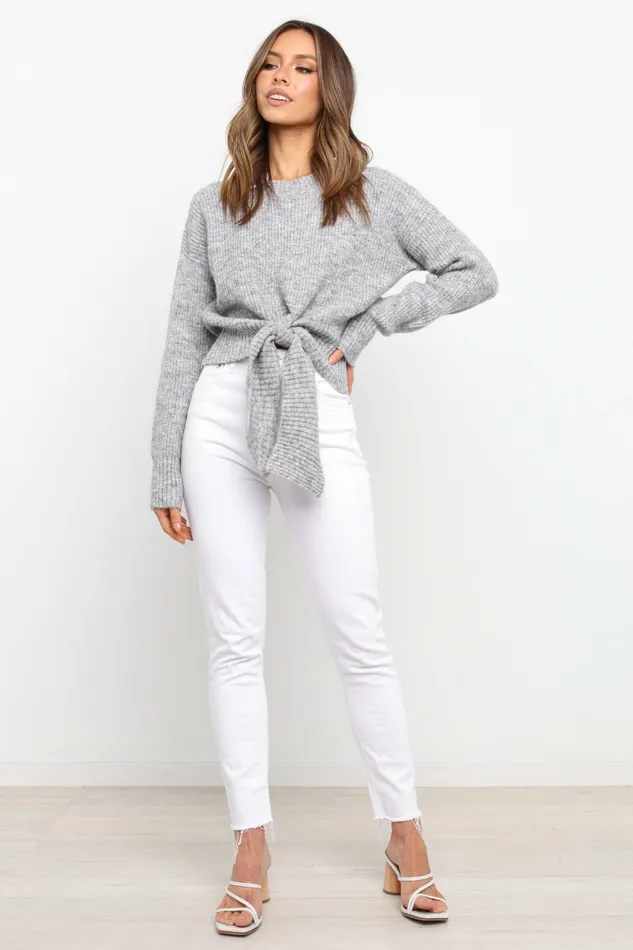 Women Petal and Pup Captivate Knit Sweater Grey Sweaters