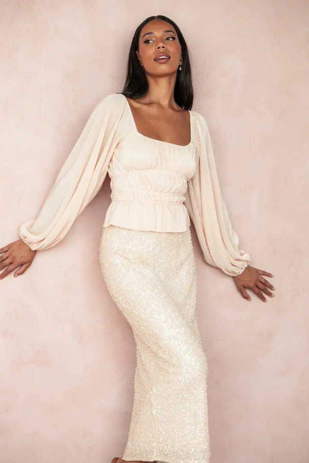 Women Petal and Pup Ceppia Plisse Top Light Peach Crop Tops