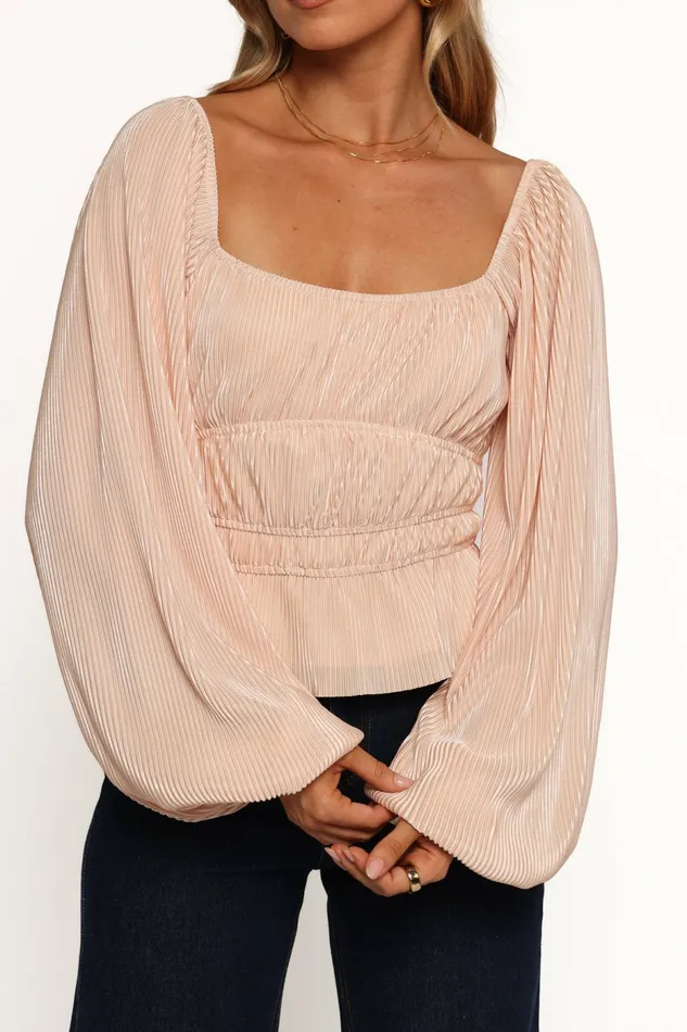 Women Petal and Pup Ceppia Plisse Top Light Peach Crop Tops