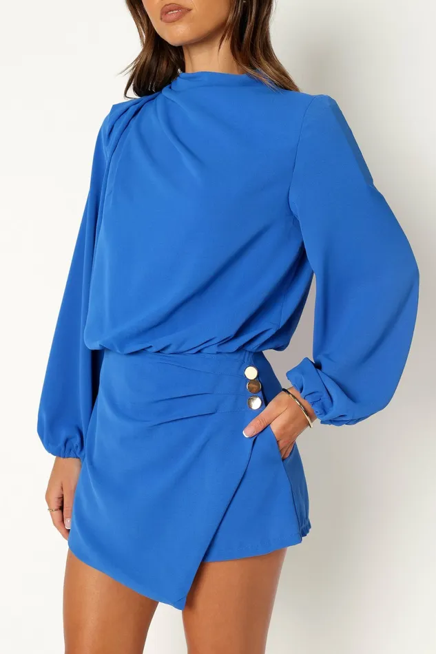 Women Petal and Pup Galen Long Sleeve Romper Paris Blue Jumpsuits and Rompers