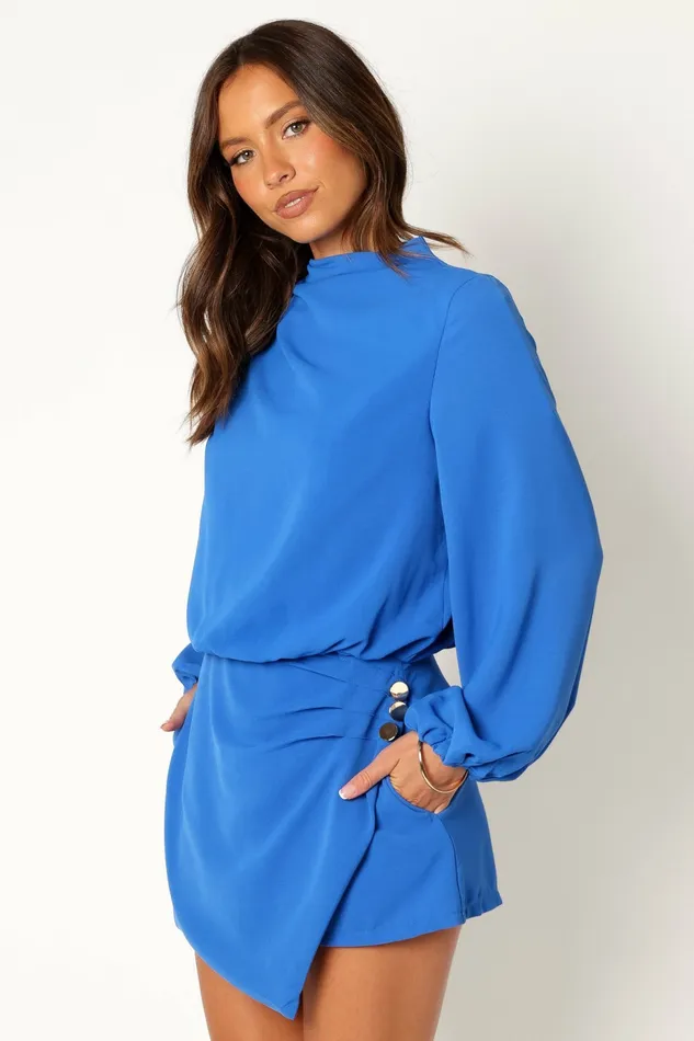 Women Petal and Pup Galen Long Sleeve Romper Paris Blue Jumpsuits and Rompers
