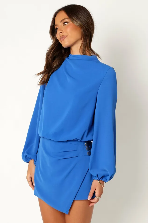 Women Petal and Pup Galen Long Sleeve Romper Paris Blue Jumpsuits and Rompers