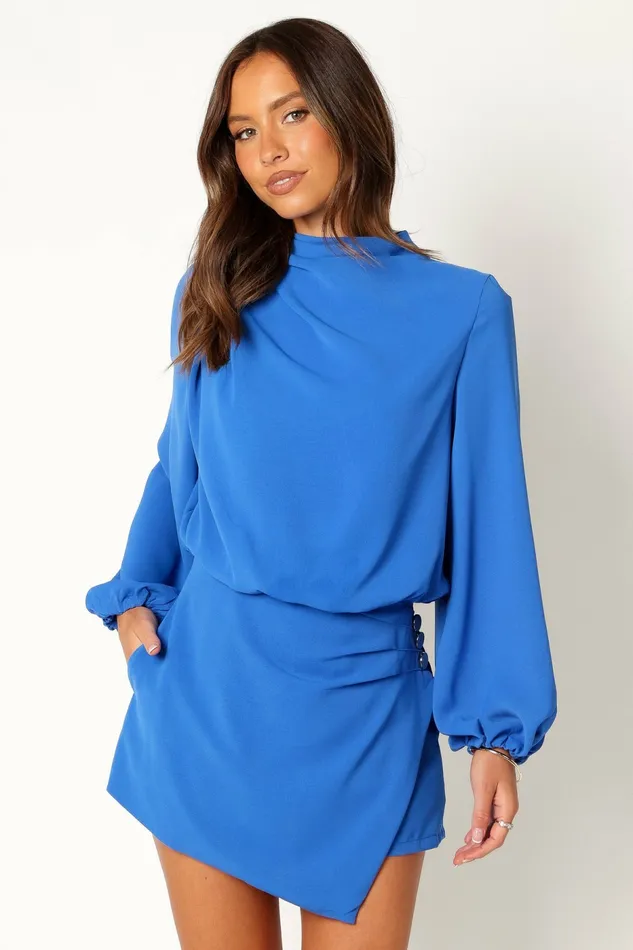 Women Petal and Pup Galen Long Sleeve Romper Paris Blue Jumpsuits and Rompers