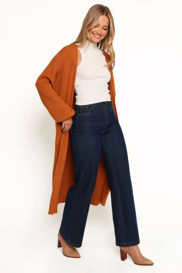 Women Petal and Pup Makenna Long Open Front Cardigan Rust Sweaters