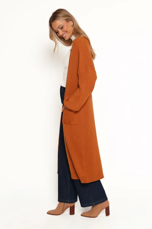 Women Petal and Pup Makenna Long Open Front Cardigan Rust Sweaters