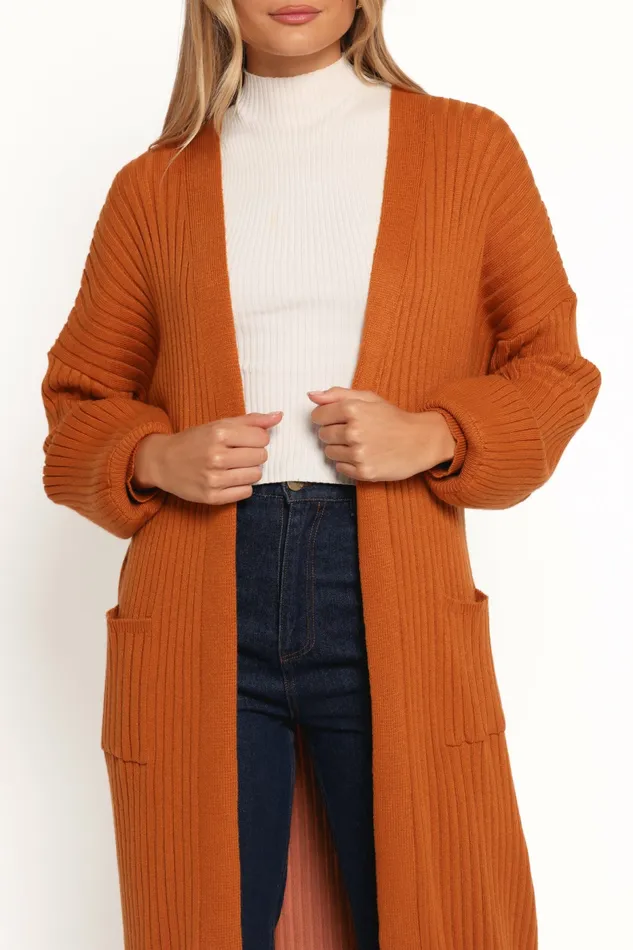 Women Petal and Pup Makenna Long Open Front Cardigan Rust Sweaters