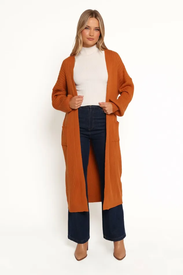 Women Petal and Pup Makenna Long Open Front Cardigan Rust Sweaters