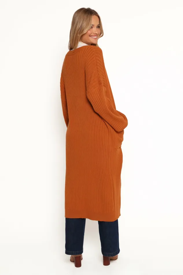 Women Petal and Pup Makenna Long Open Front Cardigan Rust Sweaters