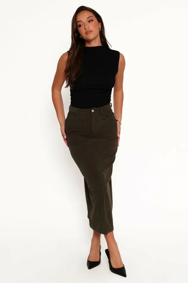 Women Petal and Pup Myra Corduroy Midi Skirt Olive Skirts
