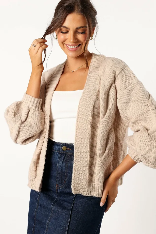 Women Petal and Pup Oaklee Large Knit Back Cardigan Tan Sweaters