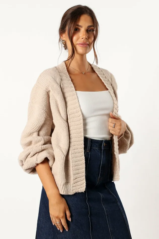 Women Petal and Pup Oaklee Large Knit Back Cardigan Tan Sweaters