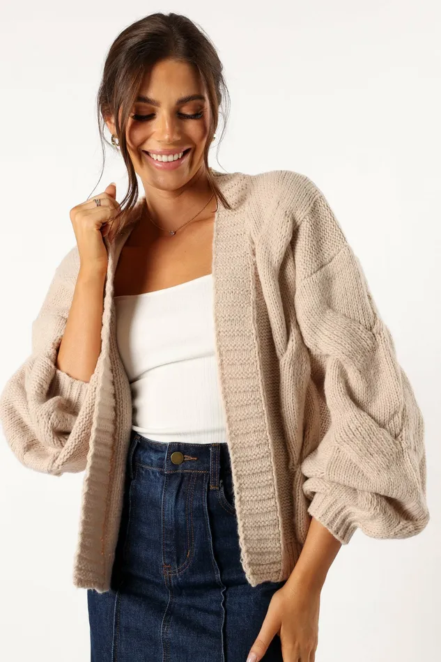 Women Petal and Pup Oaklee Large Knit Back Cardigan Tan Sweaters