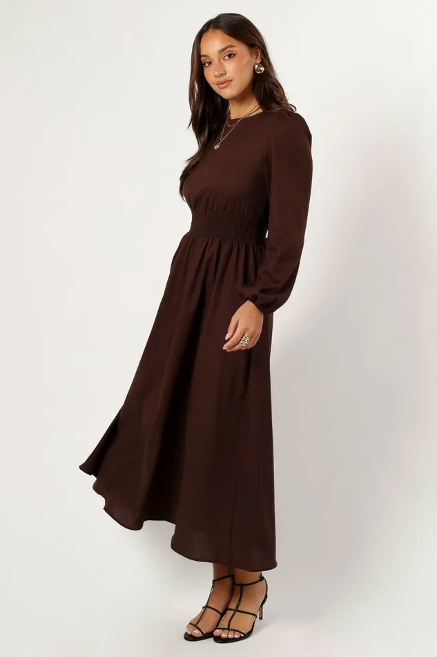 Women Petal and Pup Roman Long Sleeve Maxi Dress Brown Long Sleeve Dresses