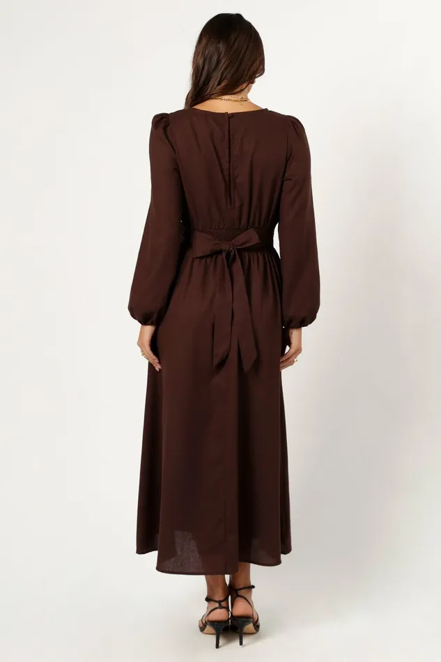 Women Petal and Pup Roman Long Sleeve Maxi Dress Brown Long Sleeve Dresses
