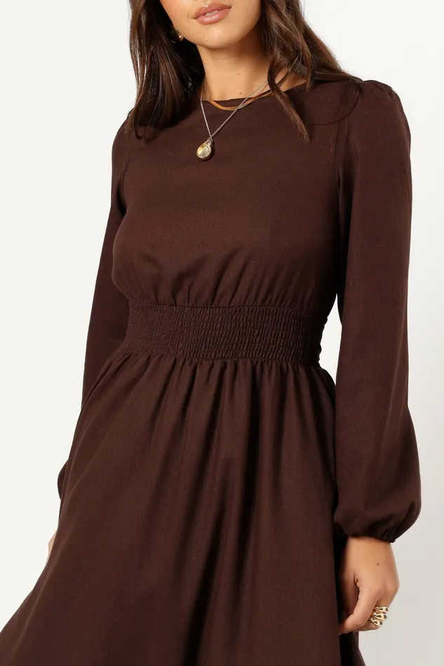 Women Petal and Pup Roman Long Sleeve Maxi Dress Brown Long Sleeve Dresses