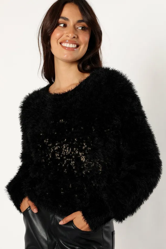 Women Petal and Pup Sabrina Knit Sweater Black Sweaters