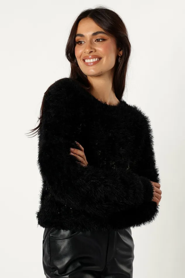 Women Petal and Pup Sabrina Knit Sweater Black Sweaters