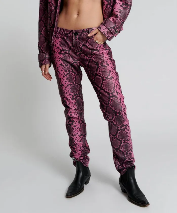 Women PINK PYTHON LEATHER PANTS One Teaspoon Bottoms