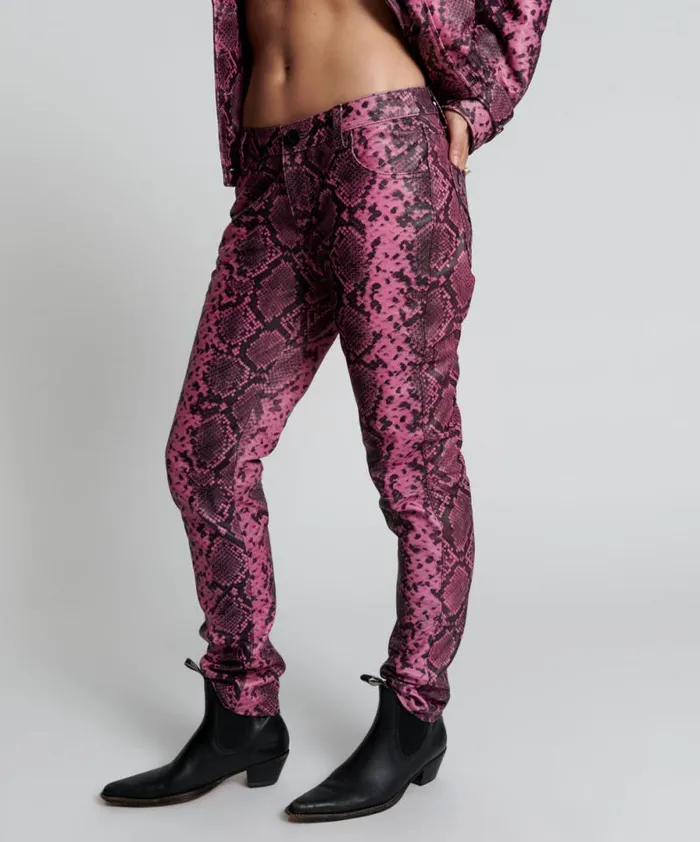 Women PINK PYTHON LEATHER PANTS One Teaspoon Bottoms