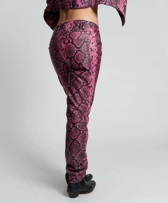 Women PINK PYTHON LEATHER PANTS One Teaspoon Bottoms