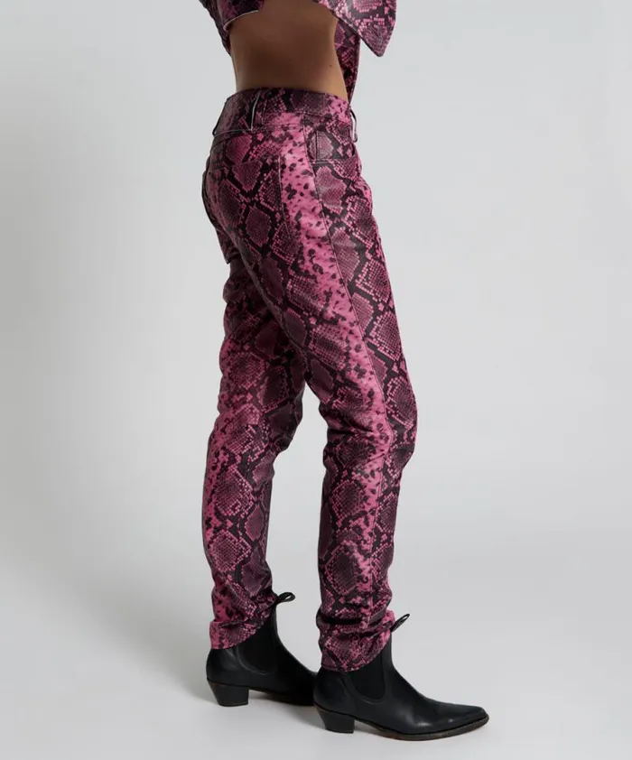 Women PINK PYTHON LEATHER PANTS One Teaspoon Bottoms