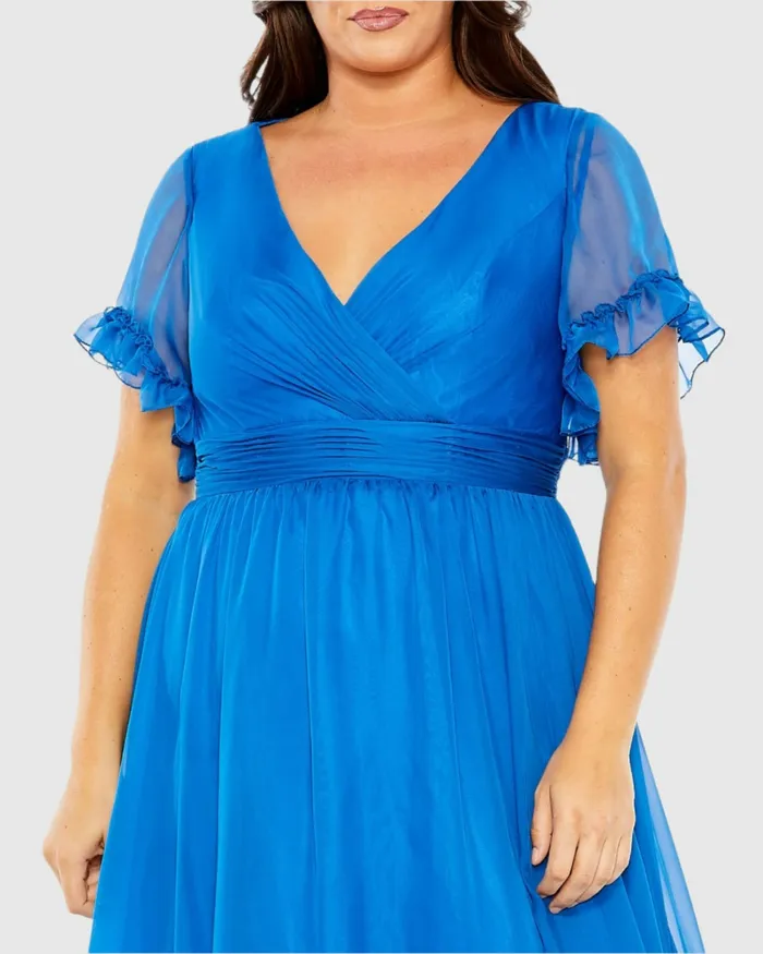 Women Plus Size Dresses Mac Duggal Chiffon Faux Wrap Flutter Sleeve Tiered Plus Size Dress Ocean Blue Women Plus Size Dresses Mac Duggal Chiffon Faux Wrap Flutter Sleeve Tiered Plus Size Dress Ocean Blue