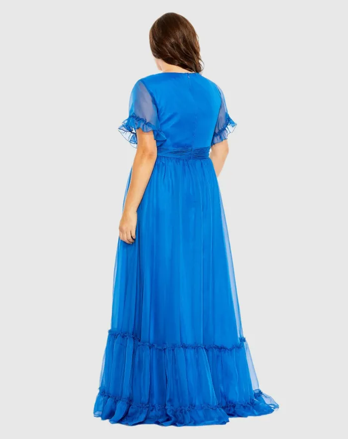 Women Plus Size Dresses Mac Duggal Chiffon Faux Wrap Flutter Sleeve Tiered Plus Size Dress Ocean Blue Women Plus Size Dresses Mac Duggal Chiffon Faux Wrap Flutter Sleeve Tiered Plus Size Dress Ocean Blue