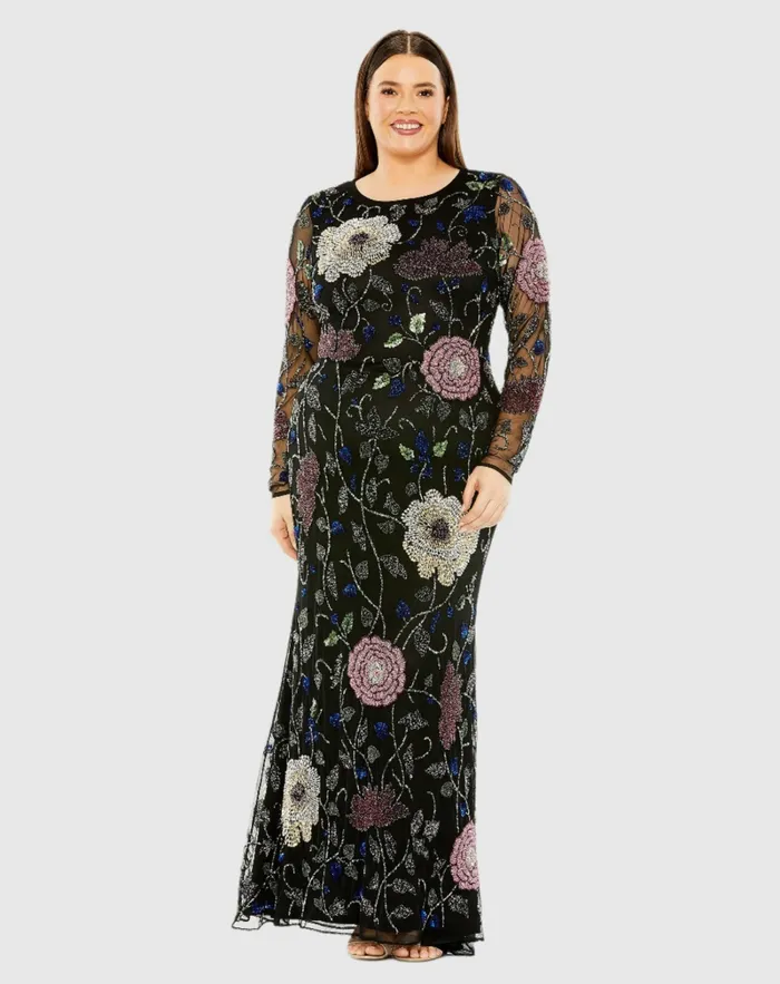 Women Plus Size Dresses Mac Duggal Long Sleeve High Neck Floral Embroidered Dress Black Multi Women Plus Size Dresses Mac Duggal Long Sleeve High Neck Floral Embroidered Dress Black Multi