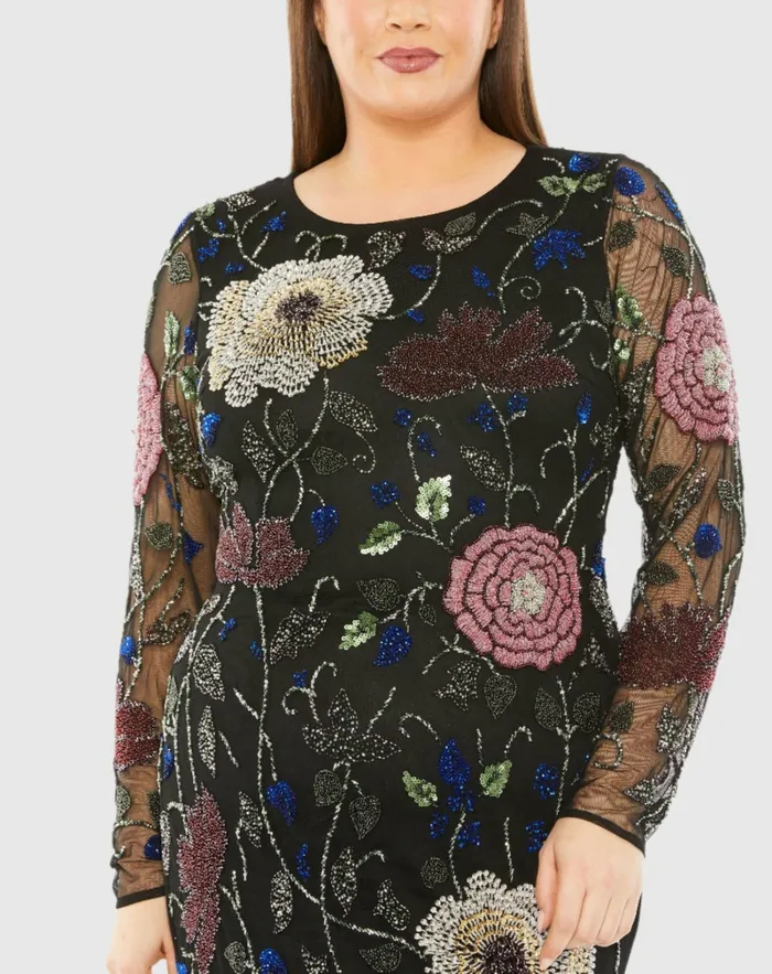 Women Plus Size Dresses Mac Duggal Long Sleeve High Neck Floral Embroidered Dress Black Multi Women Plus Size Dresses Mac Duggal Long Sleeve High Neck Floral Embroidered Dress Black Multi