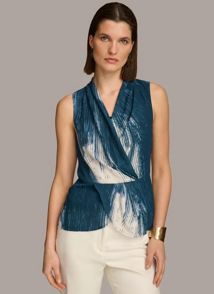Women PRINT DRAPE TOP Tide Multi Donna Karan New York Sweaters And Tops