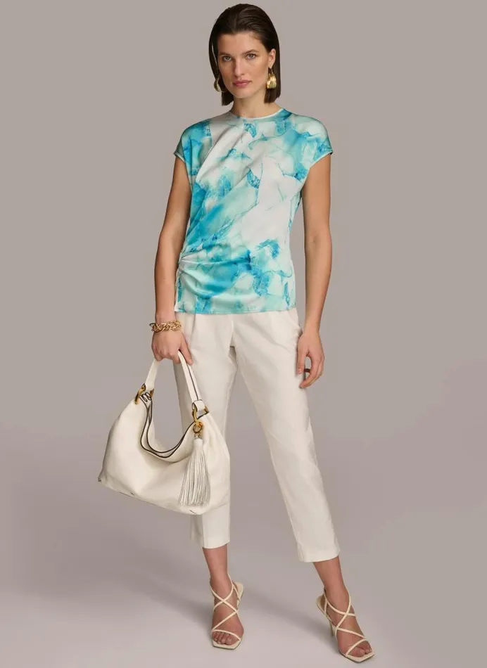 Women PRINT EXTENDED SHOULDER RUCHED TOP Wave Multi Donna Karan New York Sweaters And Tops Women PRINT EXTENDED SHOULDER RUCHED TOP Wave Multi Donna Karan New York Sweaters And Tops