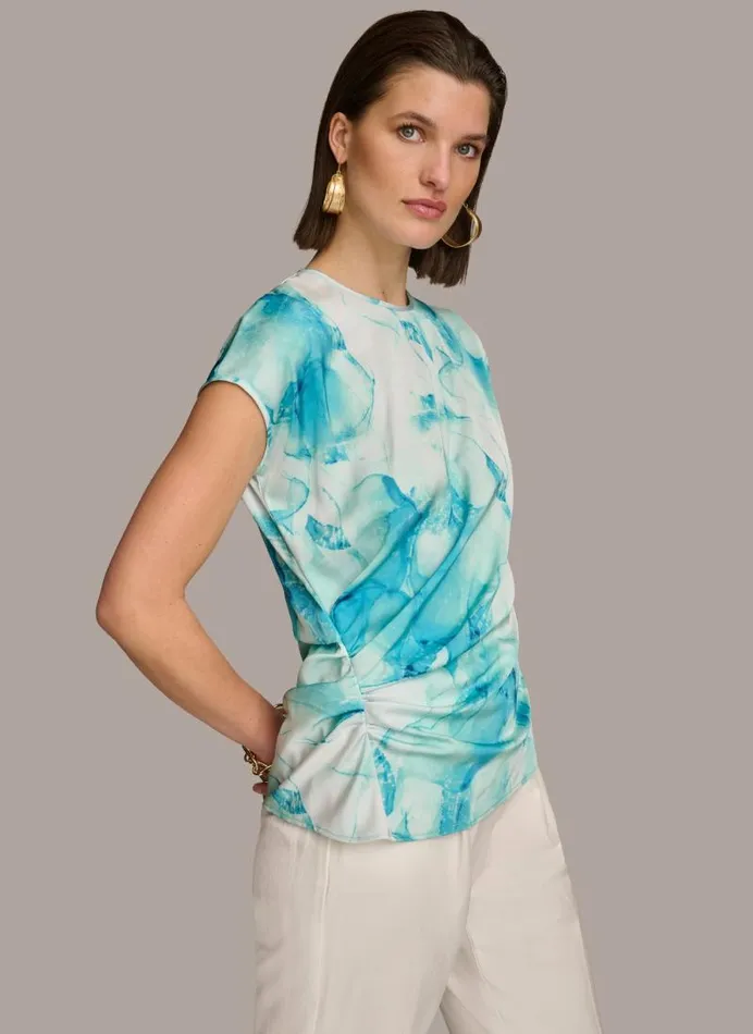 Women PRINT EXTENDED SHOULDER RUCHED TOP Wave Multi Donna Karan New York Sweaters And Tops Women PRINT EXTENDED SHOULDER RUCHED TOP Wave Multi Donna Karan New York Sweaters And Tops