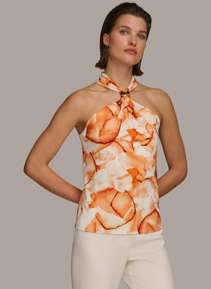Women PRINT HALTER WITH TWIST HARDWARE Terracotta Multi Donna Karan New York Sweaters And Tops Women PRINT HALTER WITH TWIST HARDWARE Terracotta Multi Donna Karan New York Sweaters And Tops