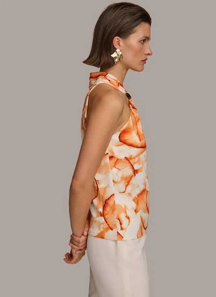 Women PRINT HALTER WITH TWIST HARDWARE Terracotta Multi Donna Karan New York Sweaters And Tops Women PRINT HALTER WITH TWIST HARDWARE Terracotta Multi Donna Karan New York Sweaters And Tops