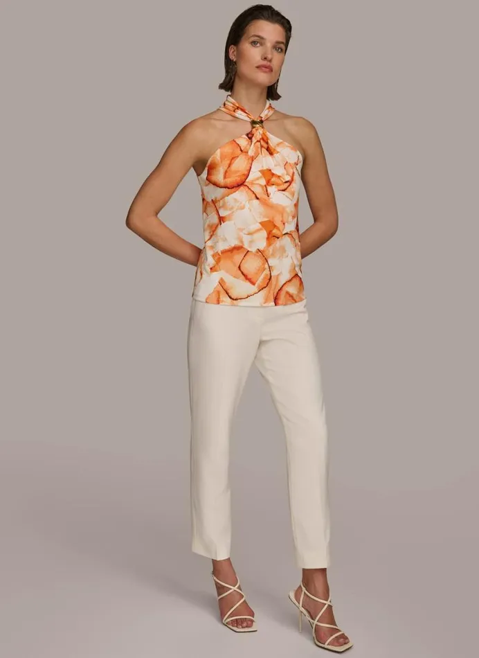 Women PRINT HALTER WITH TWIST HARDWARE Terracotta Multi Donna Karan New York Sweaters And Tops Women PRINT HALTER WITH TWIST HARDWARE Terracotta Multi Donna Karan New York Sweaters And Tops