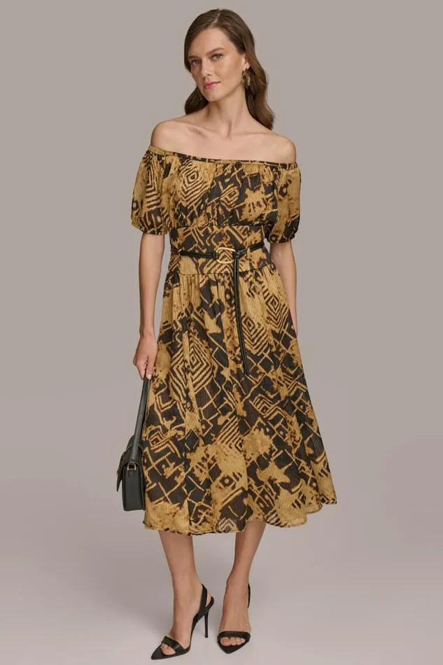Women PUFF OFF THE SHOULDER ALINE DRESS Blackfawn Donna Karan New York Dresses And Jumpsuits