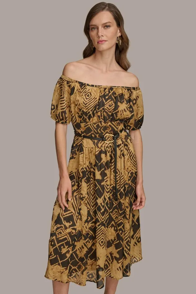 Women PUFF OFF THE SHOULDER ALINE DRESS Blackfawn Donna Karan New York Dresses And Jumpsuits