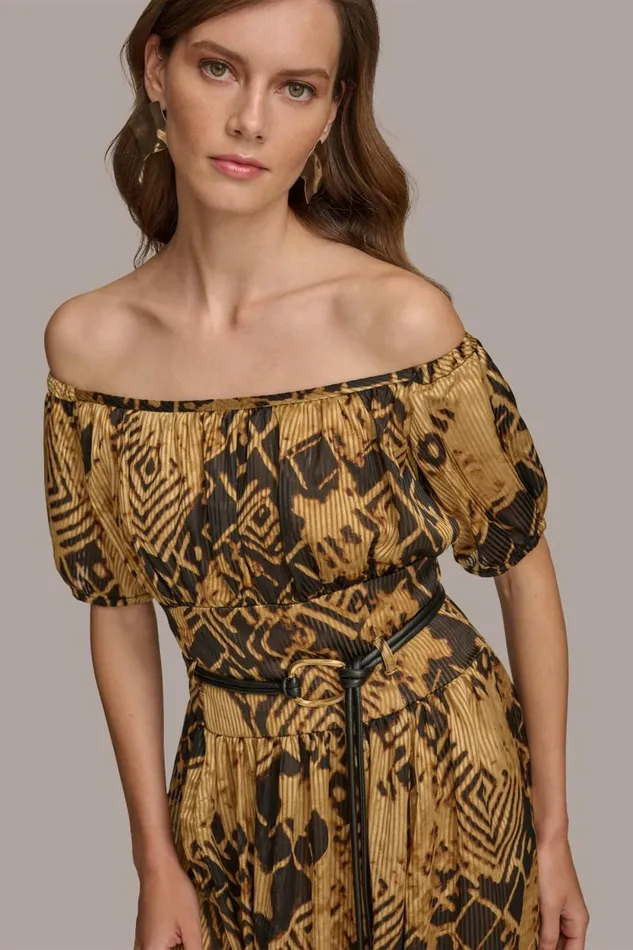 Women PUFF OFF THE SHOULDER ALINE DRESS Blackfawn Donna Karan New York Dresses And Jumpsuits