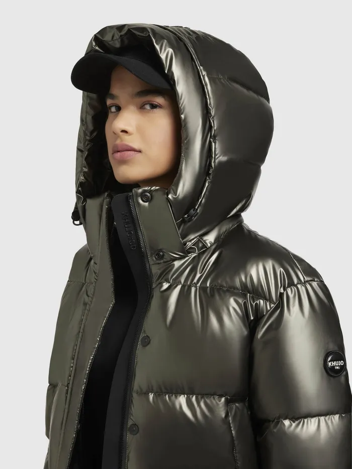 Women Puffer Jackets KHUJO Jacke DEVINA SHINY Khaki Khaki