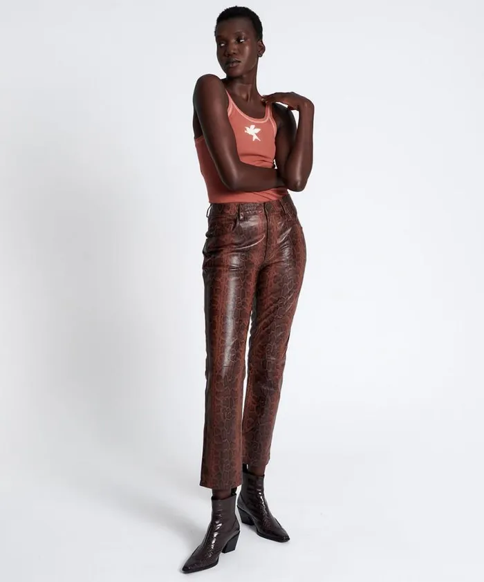 Women PYTHON LEATHER TRUCKER PANTS One Teaspoon Bottoms