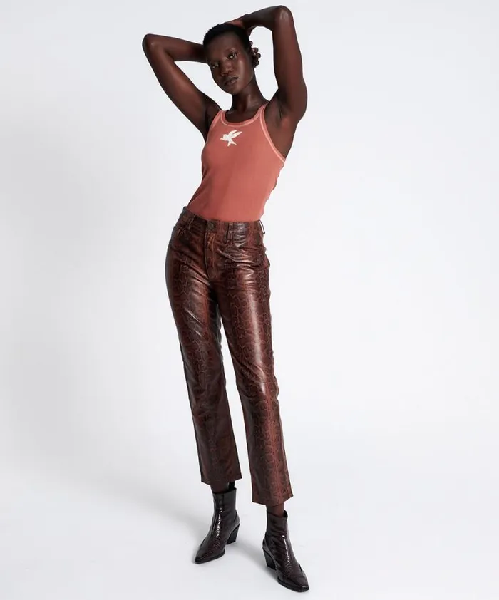 Women PYTHON LEATHER TRUCKER PANTS One Teaspoon Bottoms Women PYTHON LEATHER TRUCKER PANTS One Teaspoon Bottoms