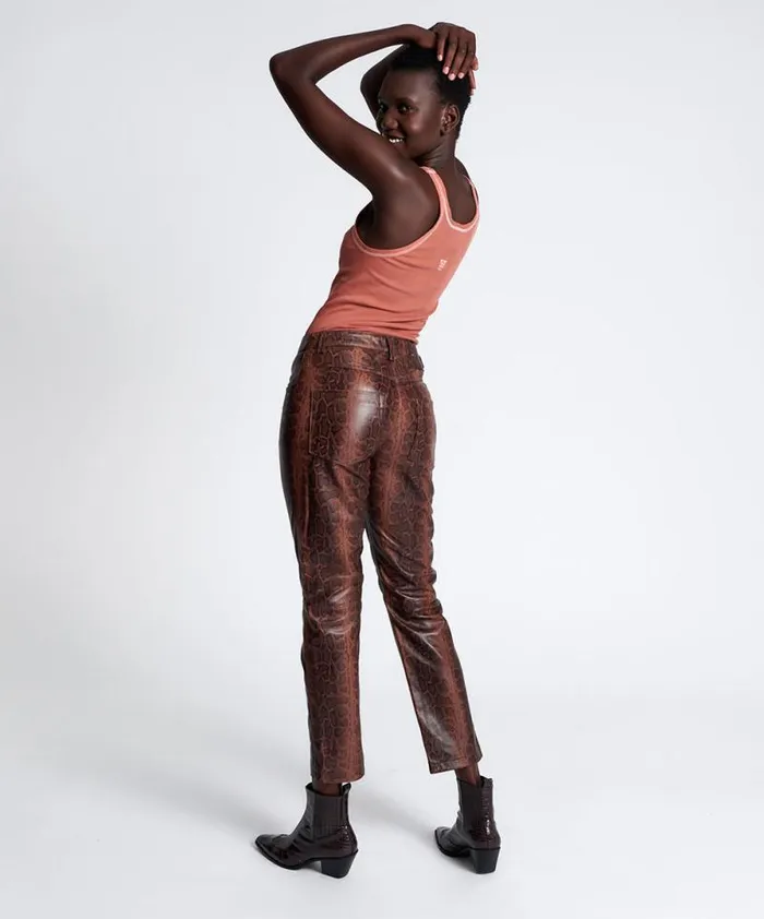 Women PYTHON LEATHER TRUCKER PANTS One Teaspoon Bottoms Women PYTHON LEATHER TRUCKER PANTS One Teaspoon Bottoms