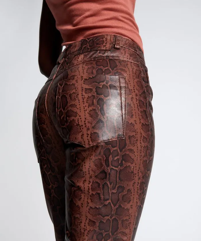 Women PYTHON LEATHER TRUCKER PANTS One Teaspoon Bottoms Women PYTHON LEATHER TRUCKER PANTS One Teaspoon Bottoms