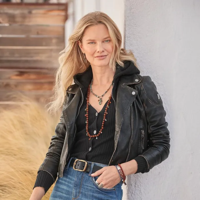 Women Reanon Moto Jacket Vintage Black Sundance Catalog Jackets and Coats